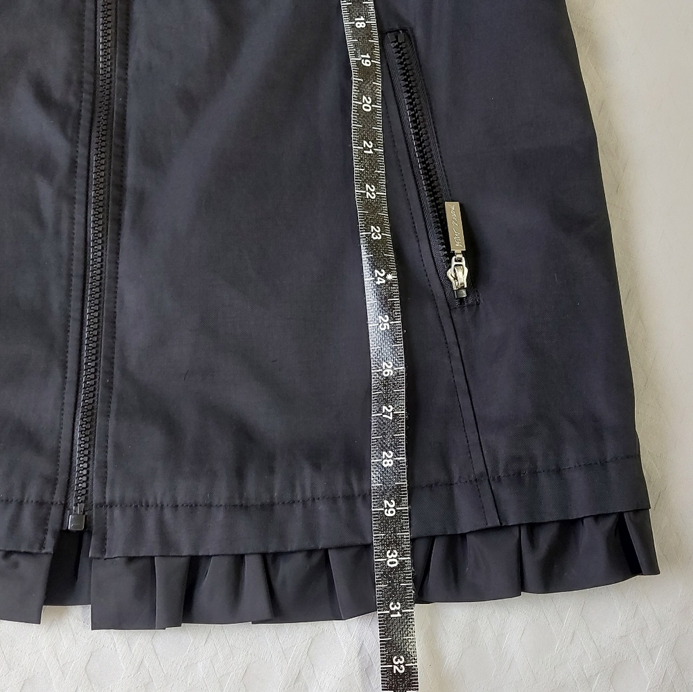 Betsey Johnson Women Hooded Jacket Large Black Zip Up Lined Ruffle Hem Mock Neck - Picture 14 of 16